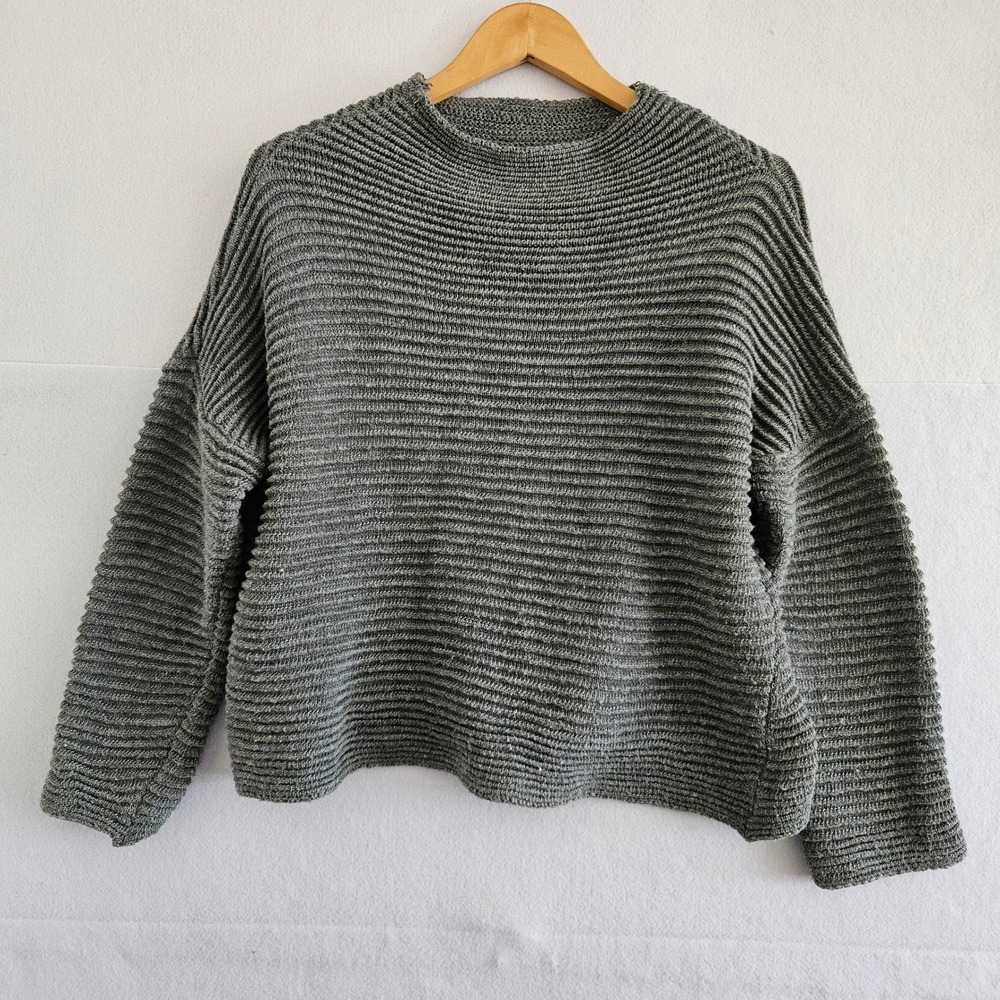 Miss Sugar Italy Alpaca Wool Blend Ribbed Knit Sweater Grey‎ Mock Neck OS
